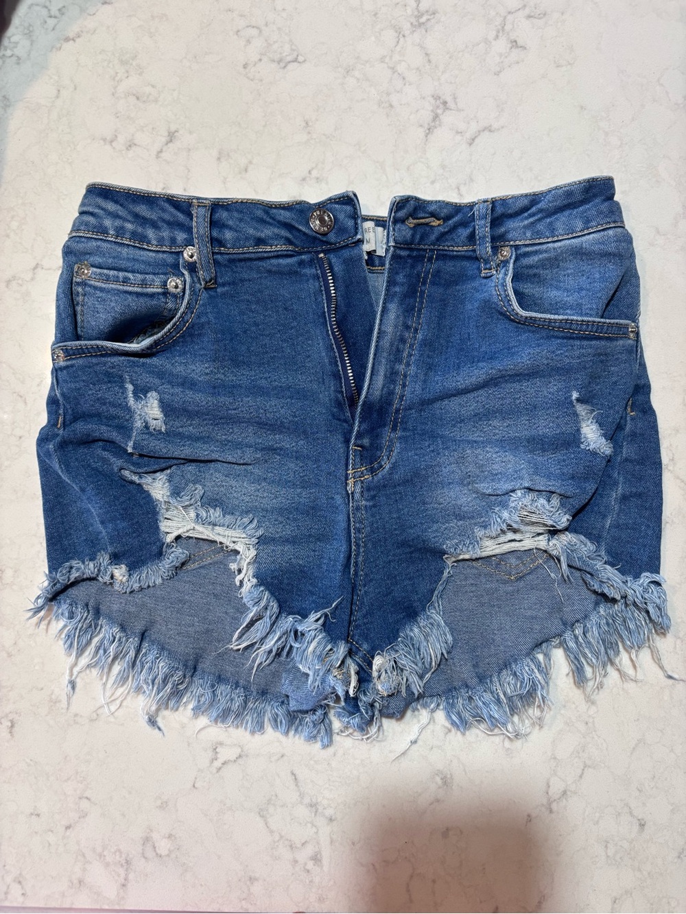 Love Tree Distressed Dark Blue Denim Cutoff Shorts